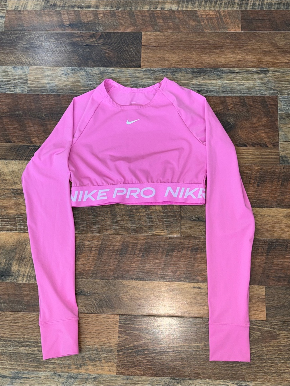 Nike Pro Dri-FIT Pink Cropped Long Sleeve Training Top Medium